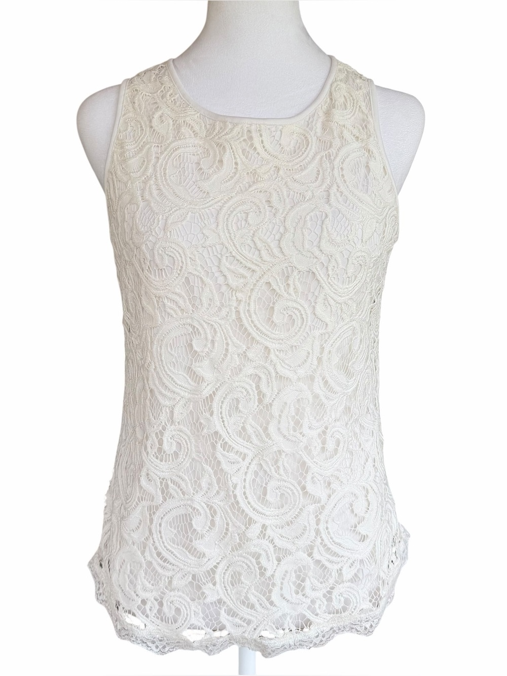 Adrianna Papell Women’s Small Cream Sleeveless Blouse With Lace Overlay